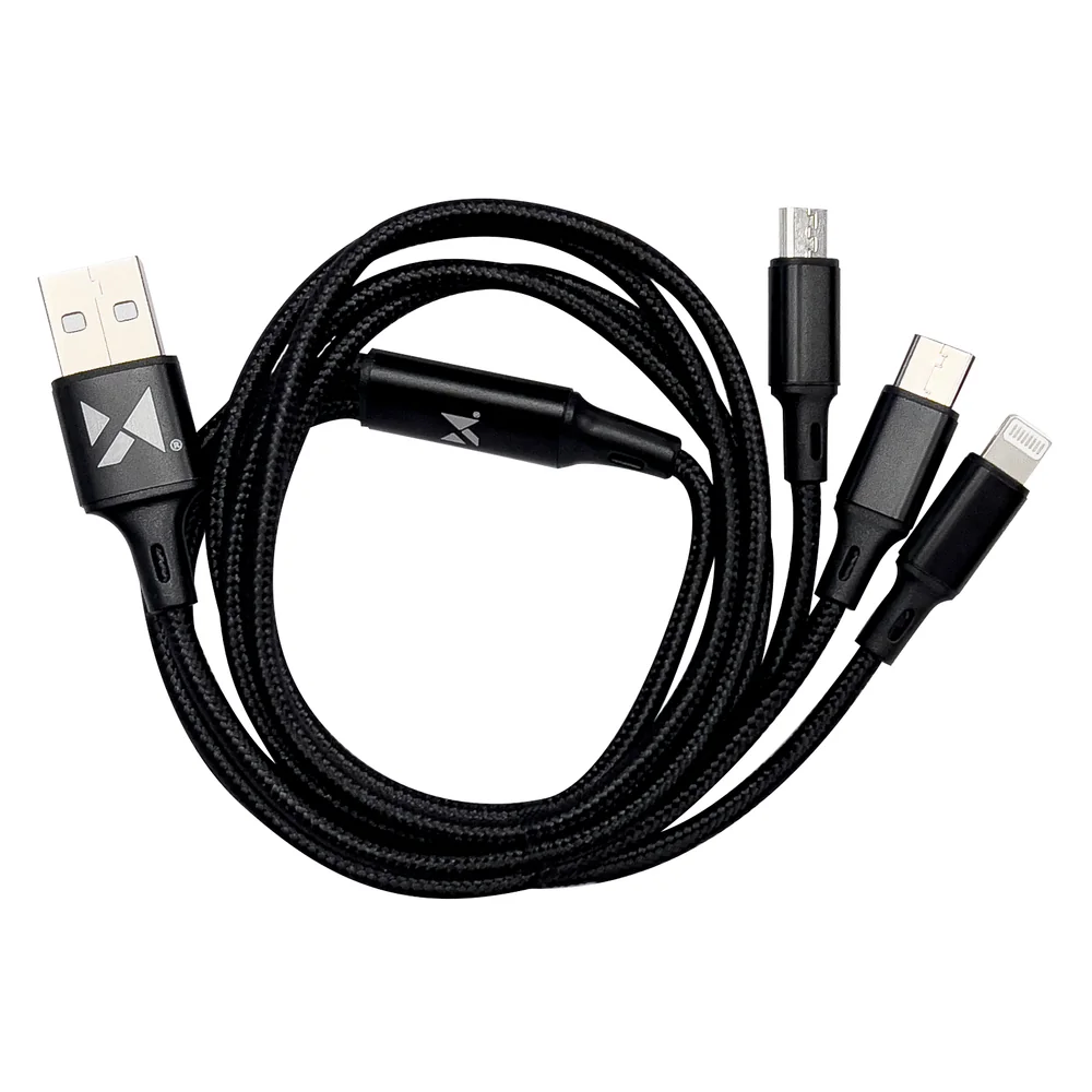 MG 3in1 kábel USB - USB-C/ Micro USB / Lightning 2.8A 1.25m, čierny