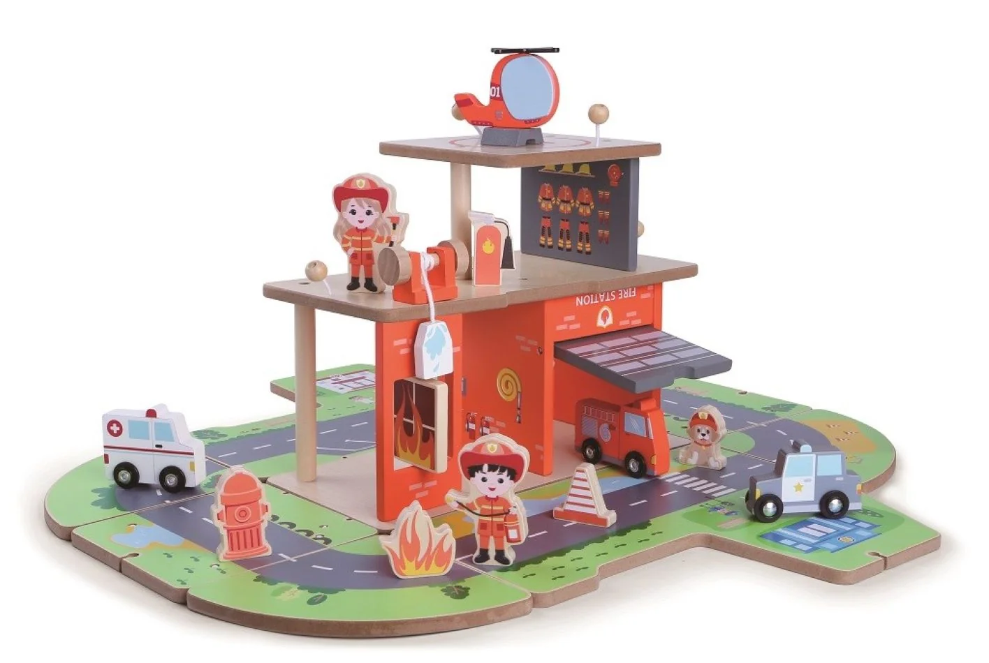 2Kids Toys Drevená stanica Hasiči 2 v 1 