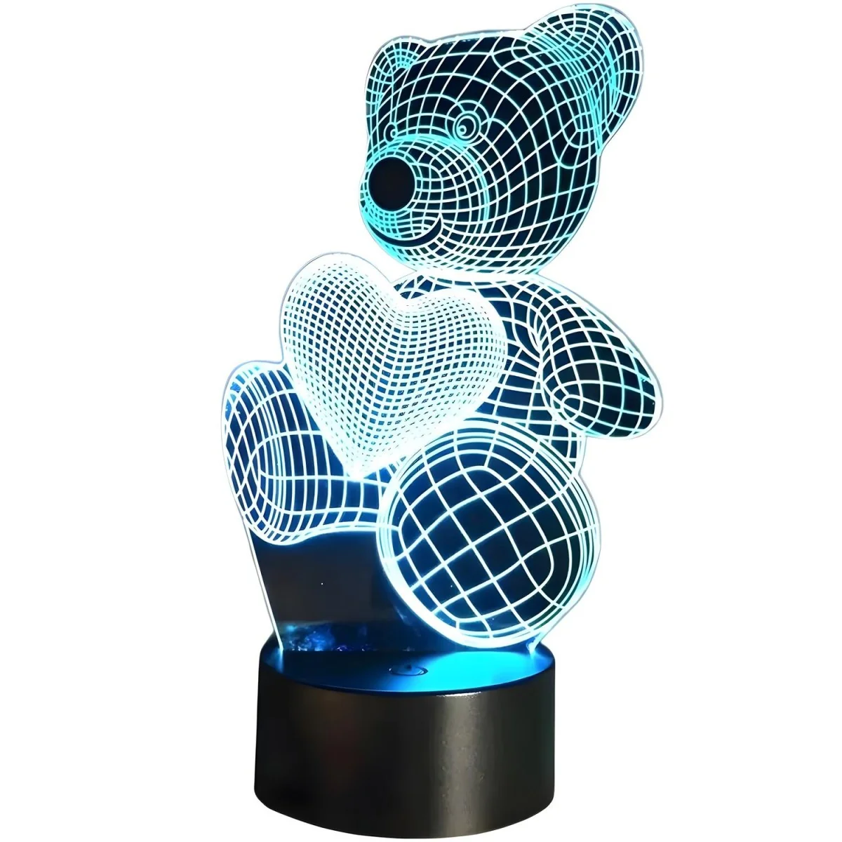 3D LED nočná lampa medvedík so srdcom Čierna/transparentná
