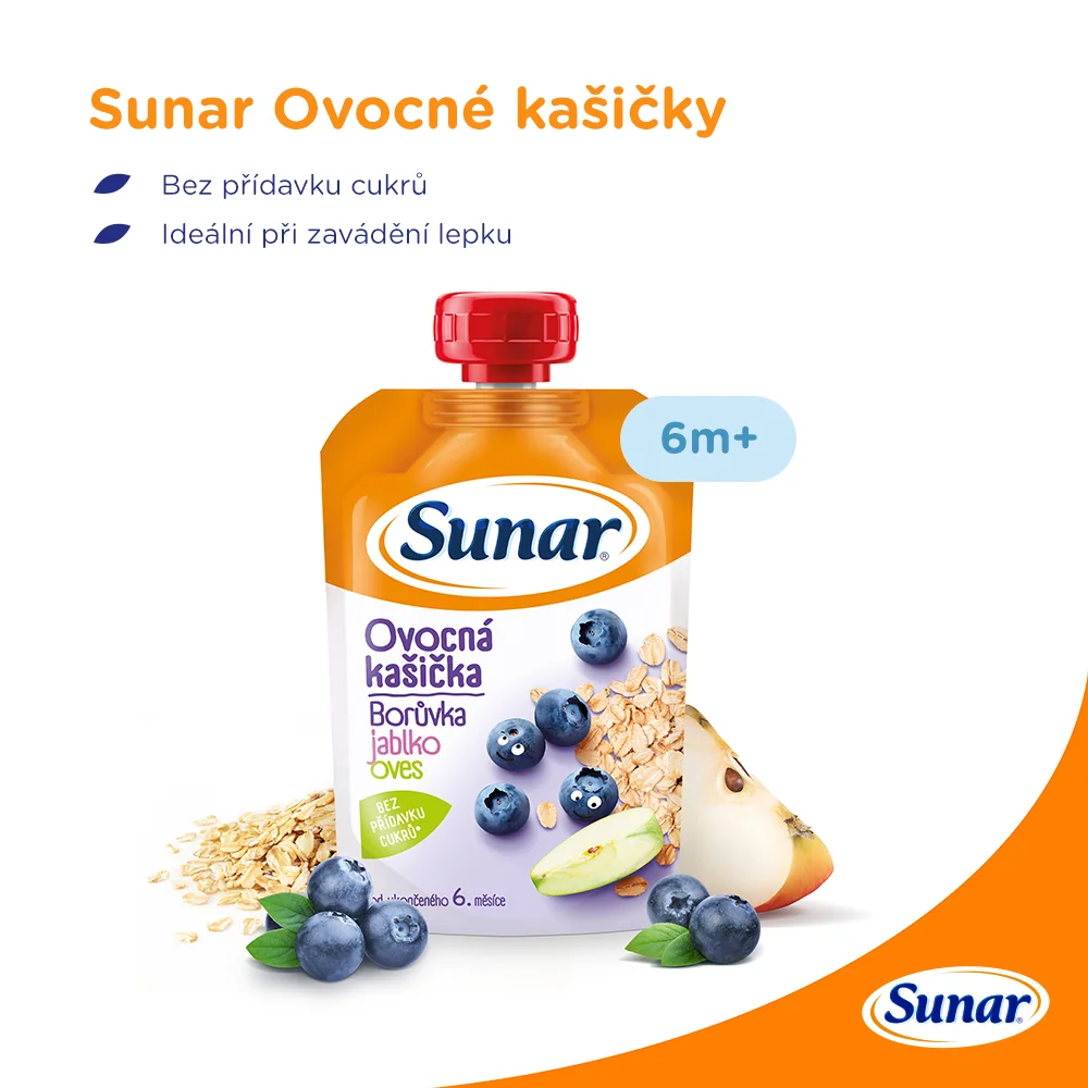 Sunar Ovocná kašička čučoriedka, jablko, ovos 1×120 g, ovocná kašička