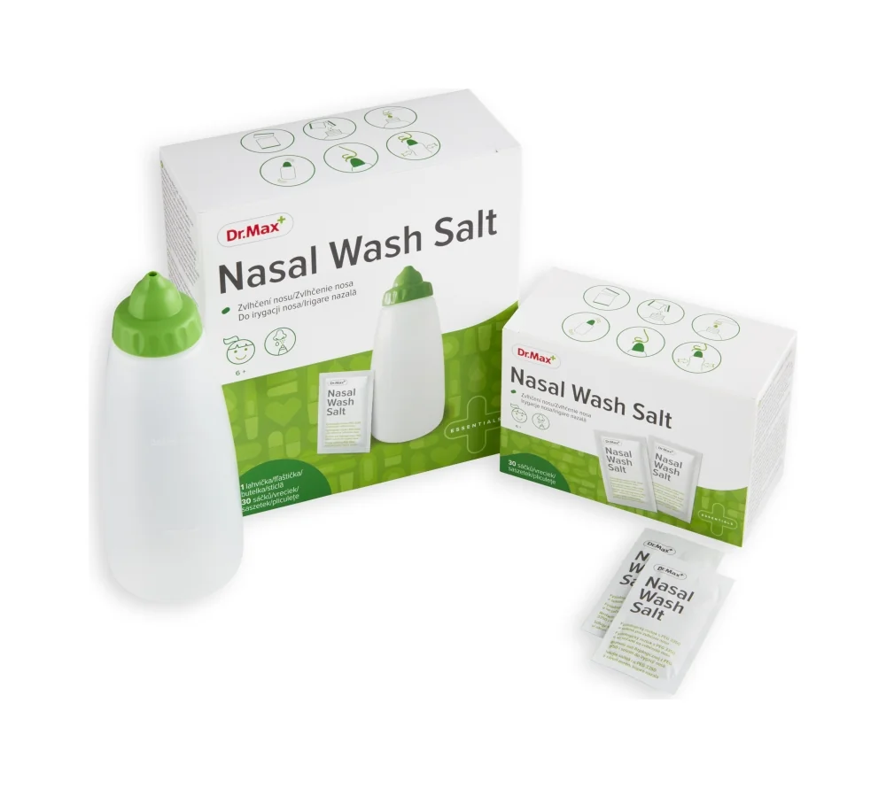 Dr. Max NASAL WASH SALT VRECKO + FLASA 1×1 set, čistenie a hydratácia nosovej sliznice