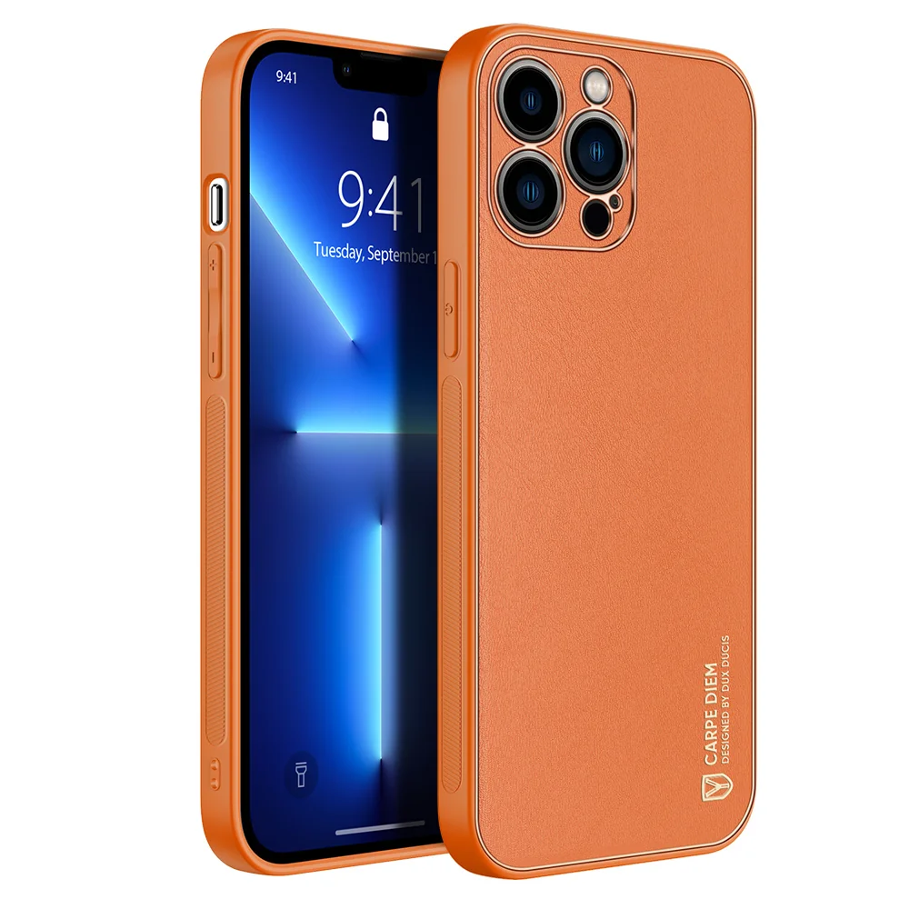 DUX DUCIS Yolo kožený kryt na iPhone 13 Pro Max, oranžový