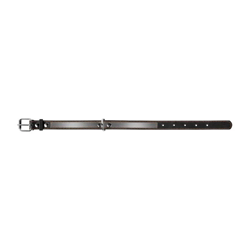 Kožený reflexný obojok čierny, Obvod krku: 48-63 cm, šírka: 35 mm