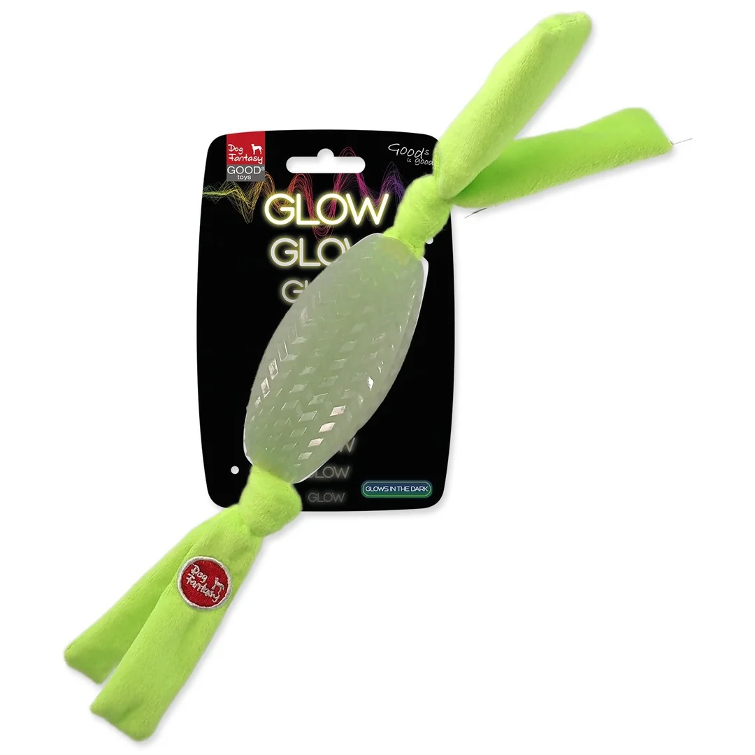 Hračka Dog Fantasy Glow oválna lopta biela z TPR svietiaca v tme 31cm