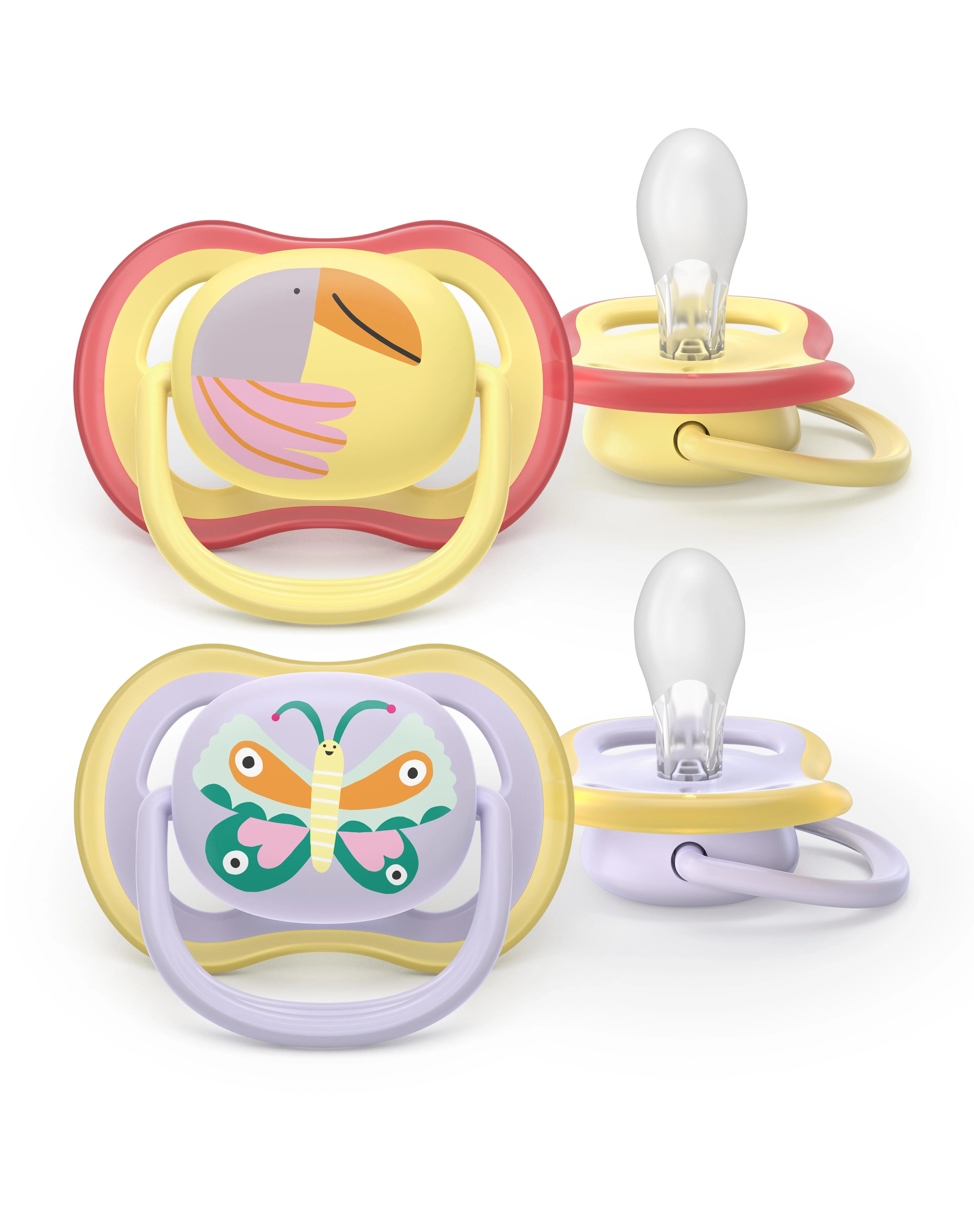 Philips AVENT - Cumlík Ultra air s obrázkom SCF087/04, 0-6 m, dievča, fialová/žltá 2 ks