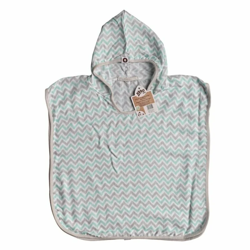 XKKO BMB bambusové pončo s kapucňou Scandinavian Chevron mint, veľ. 2, 2-3roky