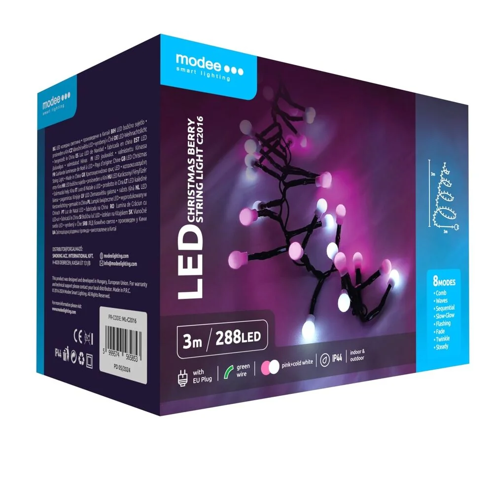 Modee Lighting LED vianočná reťaz 288 LED 3m ružová-biela