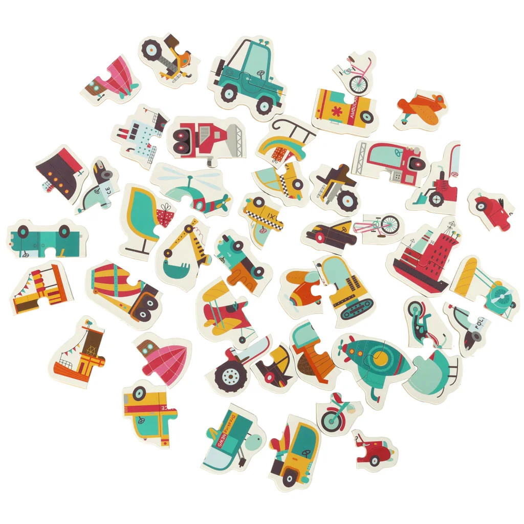 Puzzle pre deti v plechovej krabičke, 24 dielikov, dopravné prostiedky