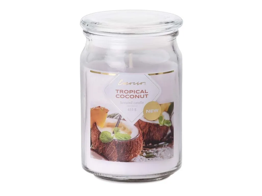 Emocio Vonná sviečka v skle so skleneným viečkom Tropical Coconut
