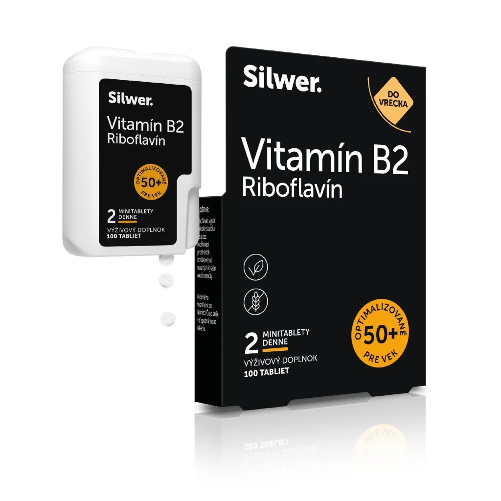 Silwer Vitamín B2 Riboflavín, minitablety v dvojbalení 100 + 100 minitabliet. Energia, nervy, pokožka.