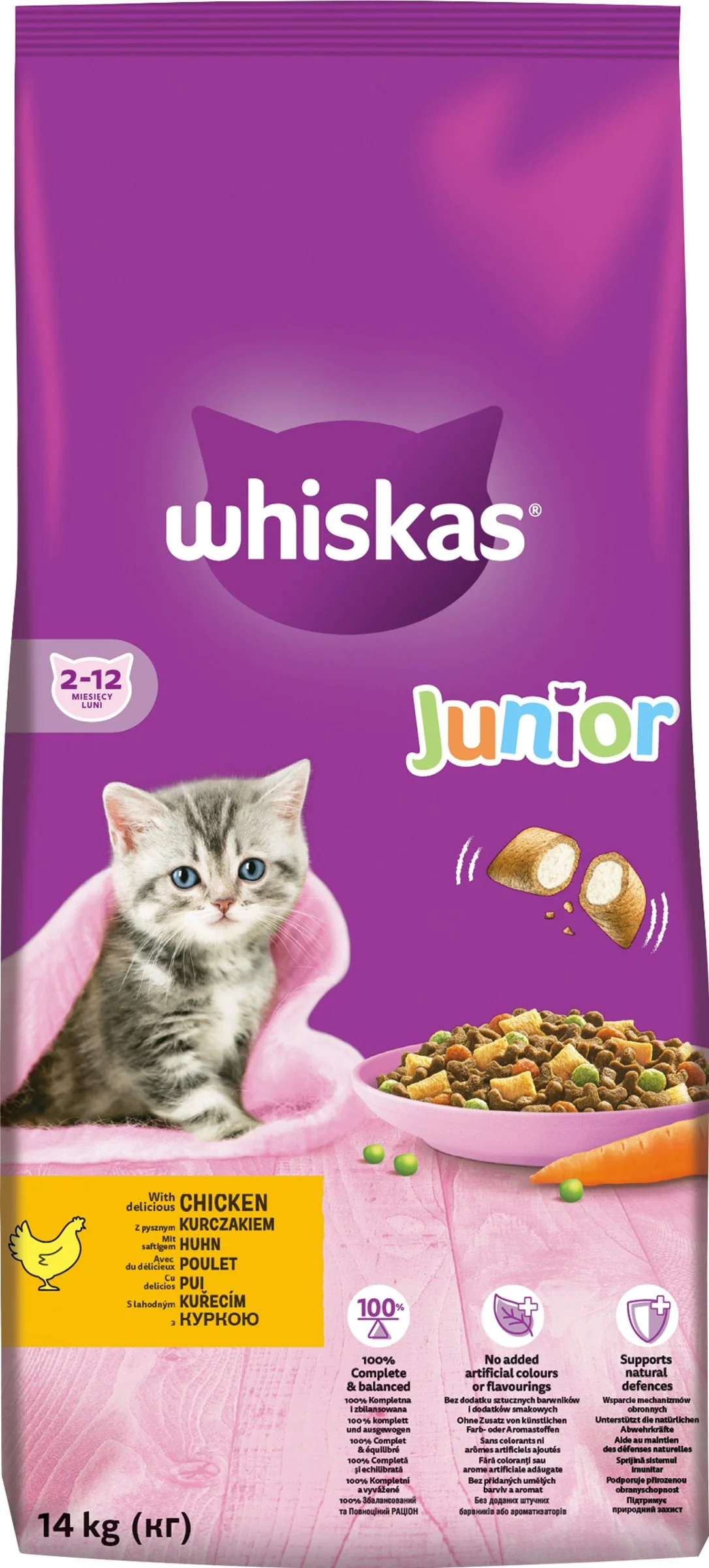 WHISKAS granule Junior s kuracím 14kg 1×14 kg, granule pre mačky