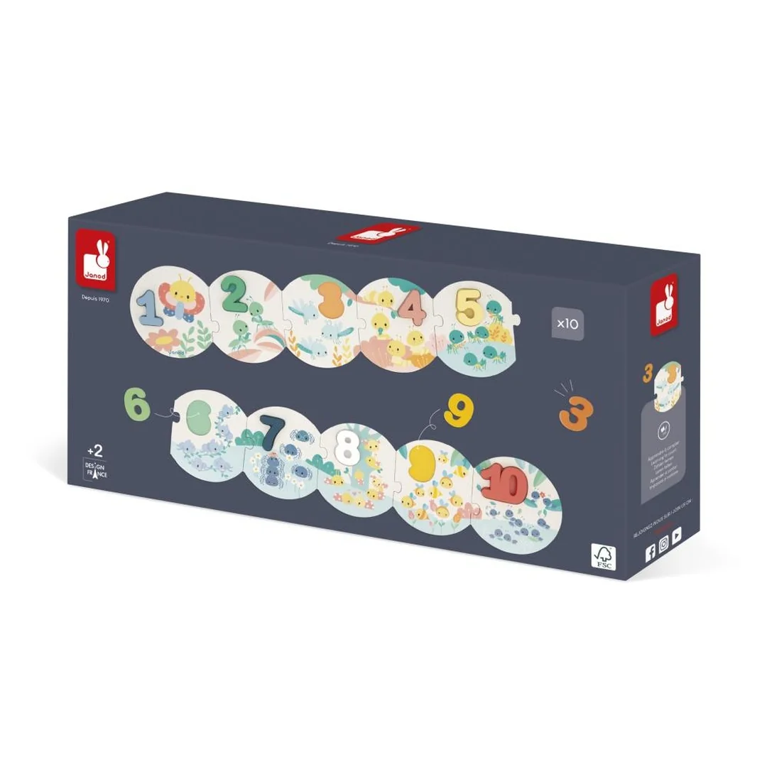 Janod Vkladacie drevené puzzle pre deti Čísla Pure