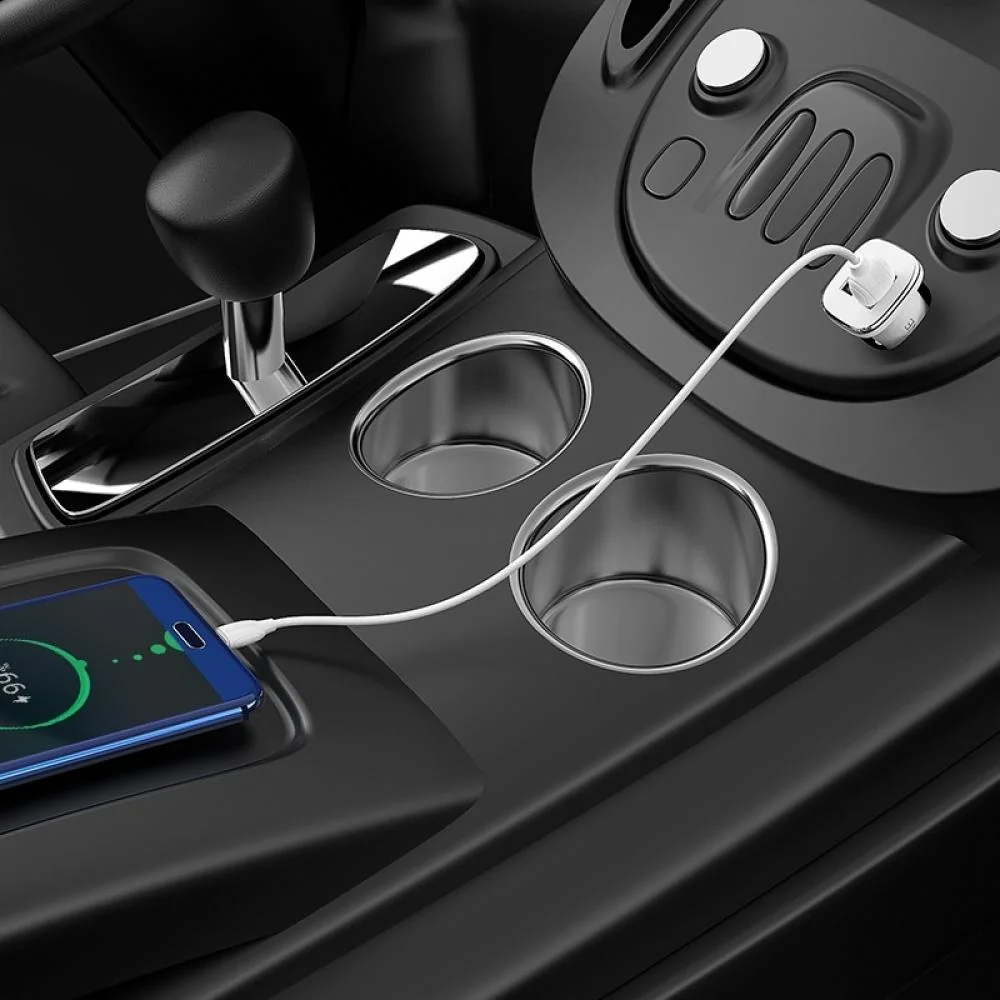 Autonabíjačka s káblom - 2x USB - Biela