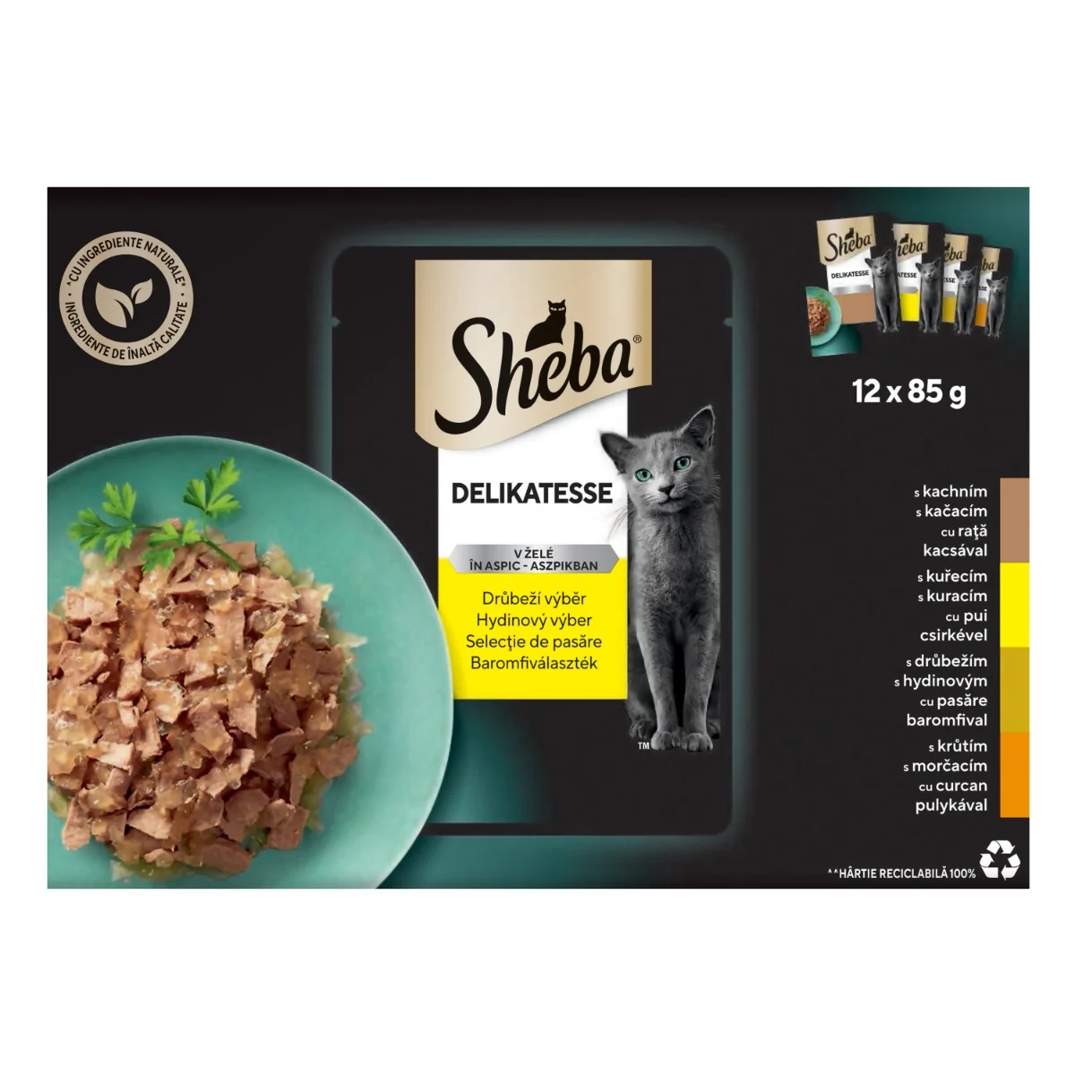 Sheba kapsičky pre dospelé mačky 12×85 g, kapsička pre mačky, hydinová