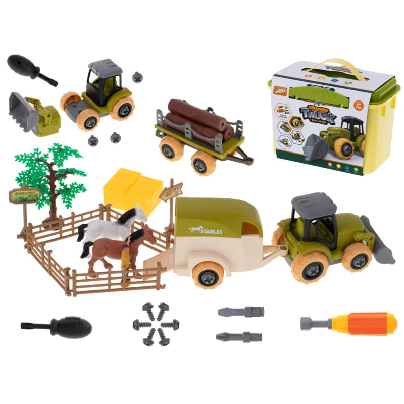 Farmársky set – traktor, prívesy a zvieratá, 2 skrutkovače