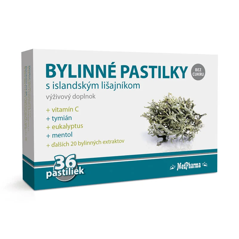 MedPharma BYLINNÉ PASTILKY Bez cukru 1×36 ks, výživový doplnok