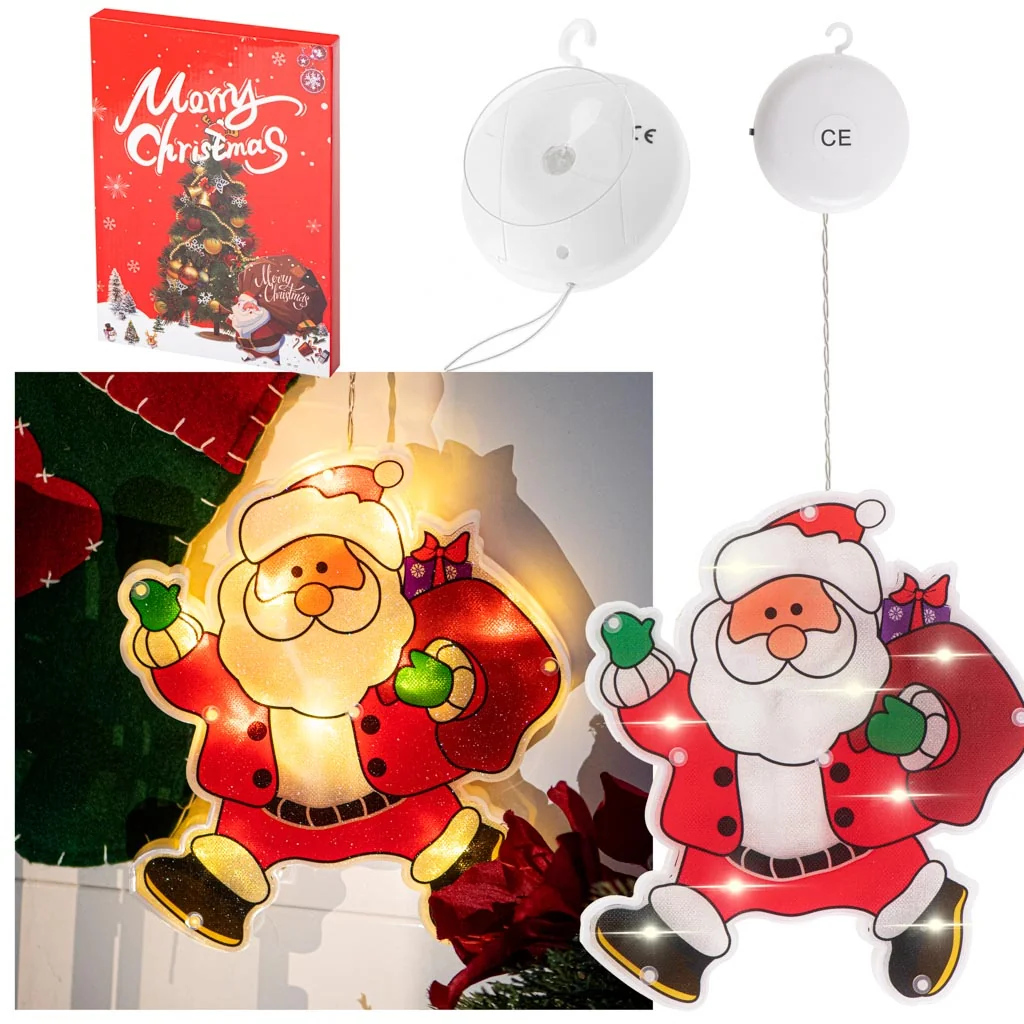 Vianočné dekorácie ozdoby osvetlenie, LED závesná dekorácia Santa Claus s darčekmi