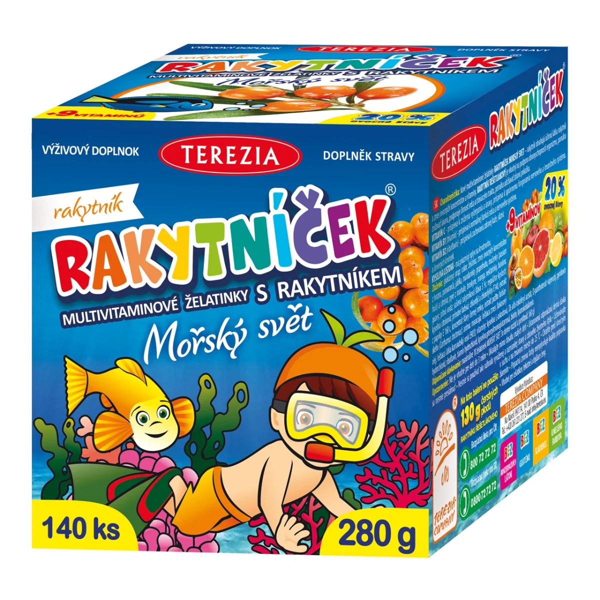 TEREZIA RAKYTNÍČEK multivit.želatínky s rakytníkom 1×140 ks, morský svet, príchuť rakytník