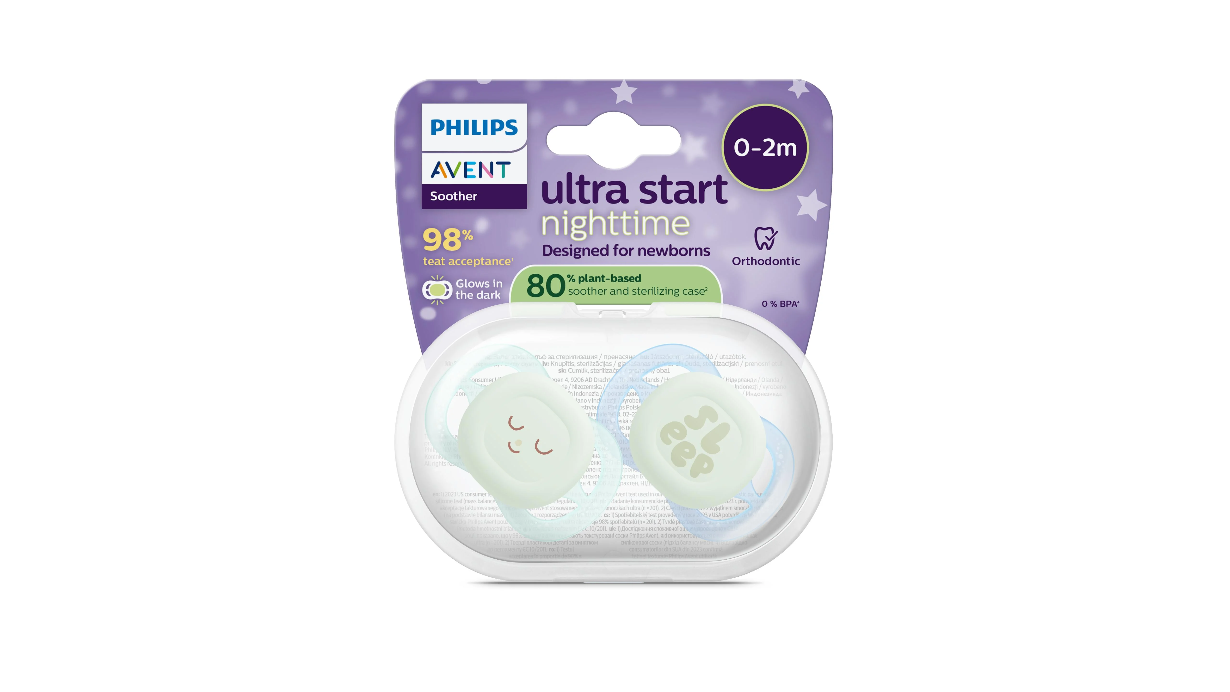 Philips AVENT - Cumlík Ultrastart s obrázkom SCF075/18, nočný 0-2 m, chlapec 2 ks