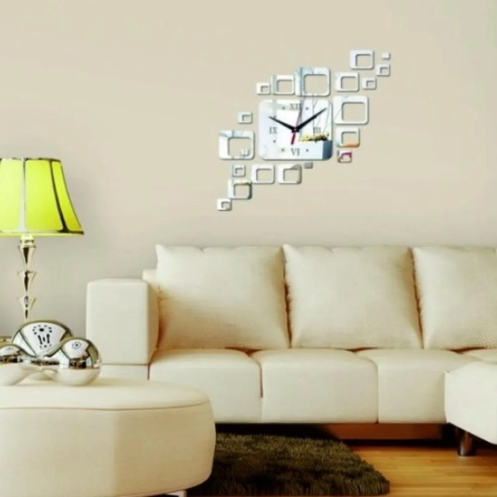 Nástenné nalepovacie hodiny Square-Strieborná 38-44cm, 5,5cm, plast,