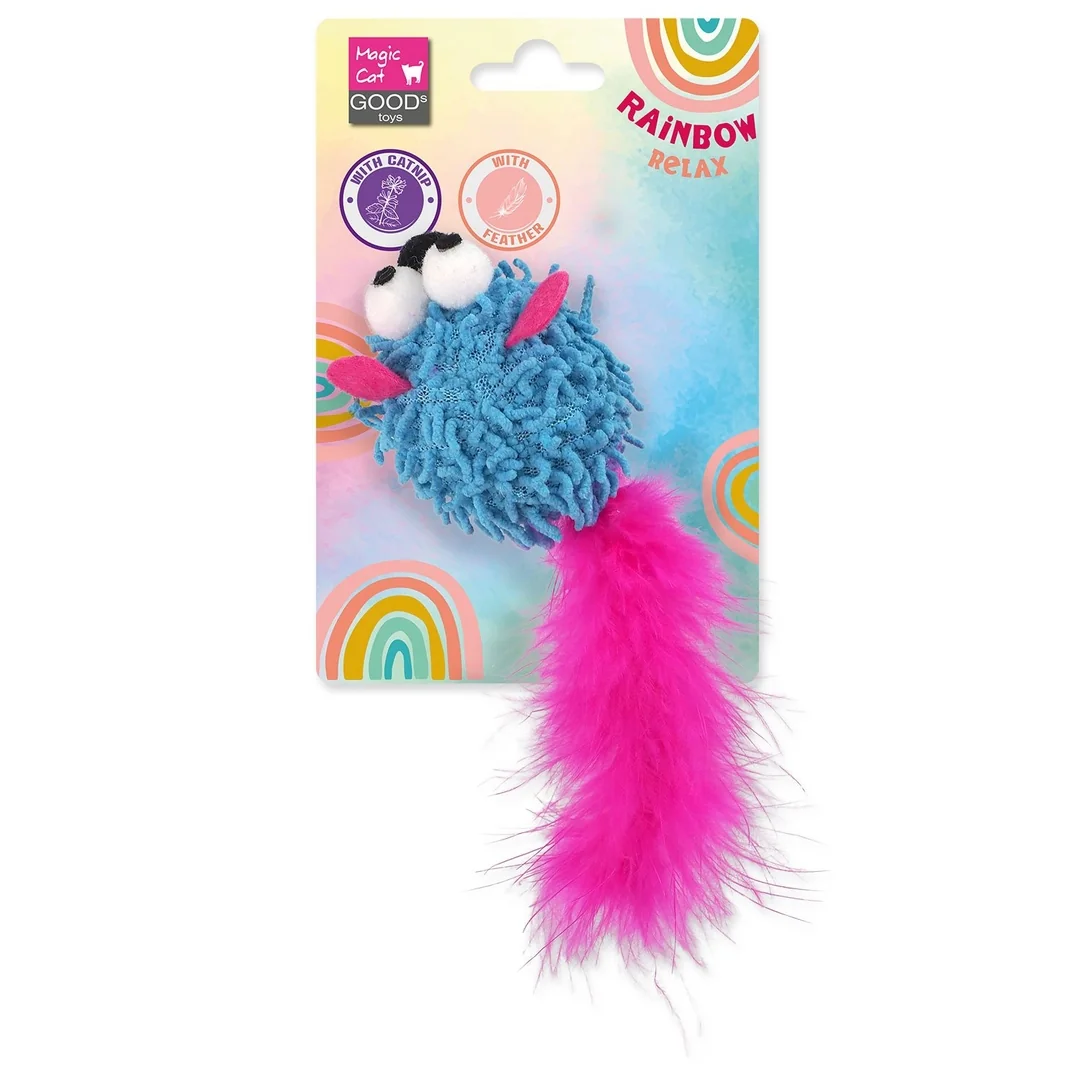 Hračka Magic Cat Rainbow Relax myš s pierkom a kocúrnikom modrá 6cm