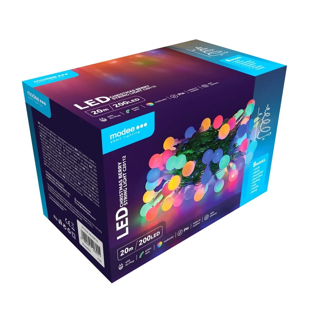 Modee Lighting LED vianočná reťaz 200 LED 20m RGB bobule