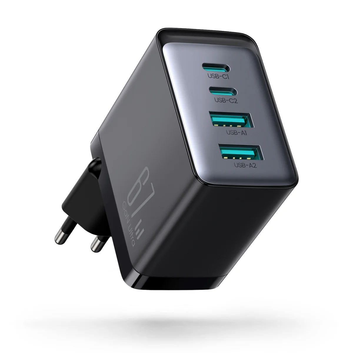 Joyroom TCG02 GaN sieťová nabíjačka 2x USB / 2x USB-C 67W + kábel USB-C, čierna C, čierna