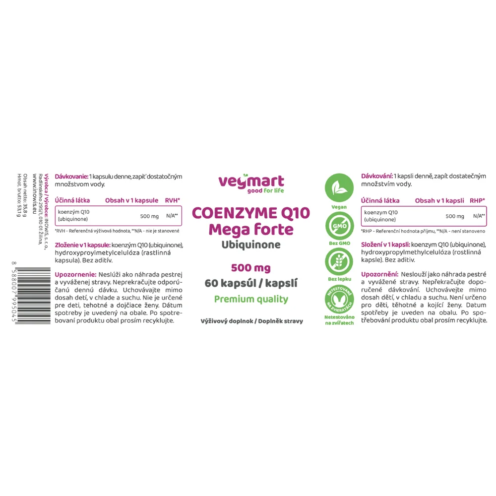 Vegmart Koenzým Q10 MEGA Forte (ubiquinón) 500 mg, 60 kapsúl