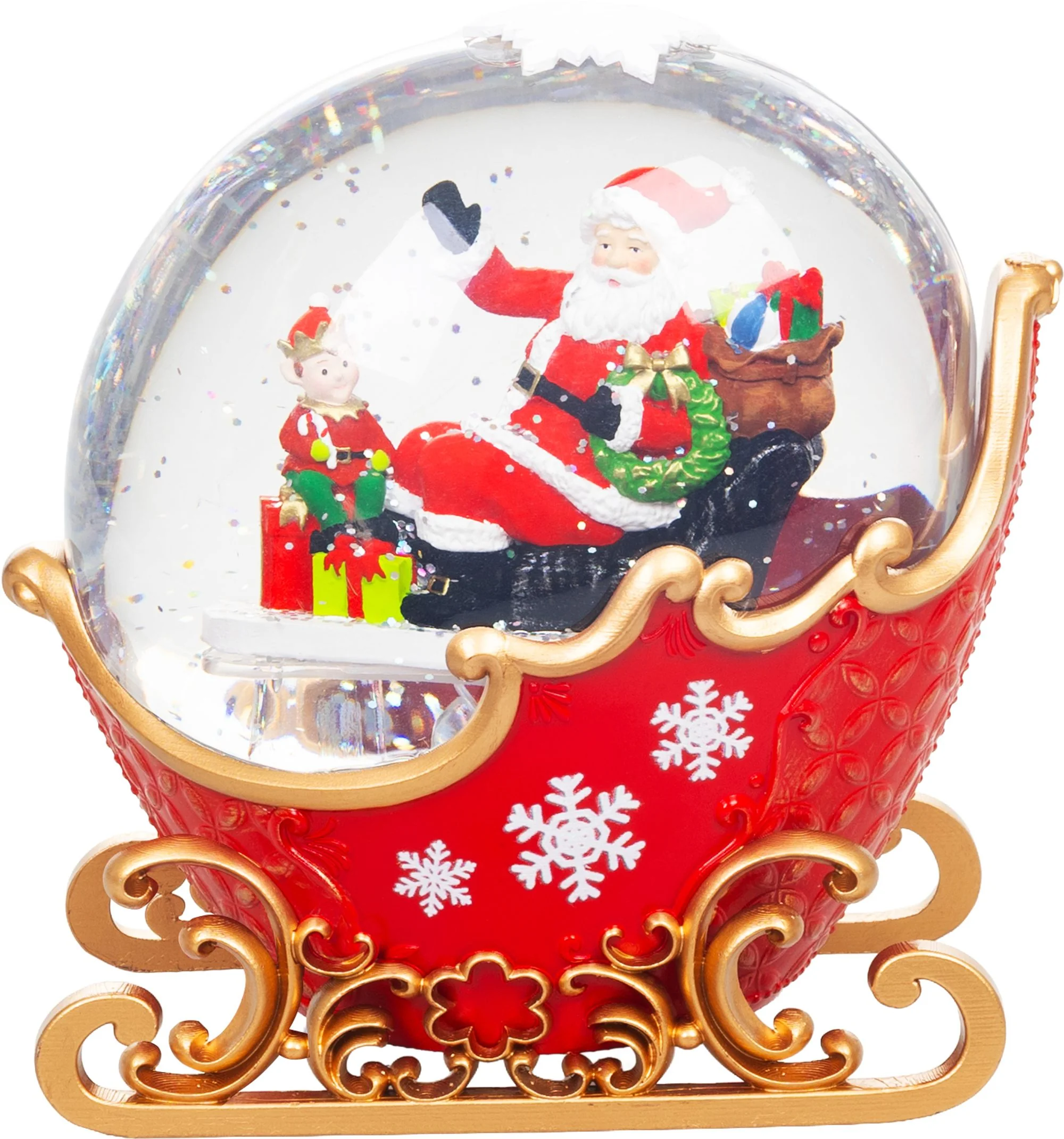 MagicHome vianočné LED sane so snežítkom, 1 ks Teplá biela, 3xAAA, 16,8x11x19,5 cm