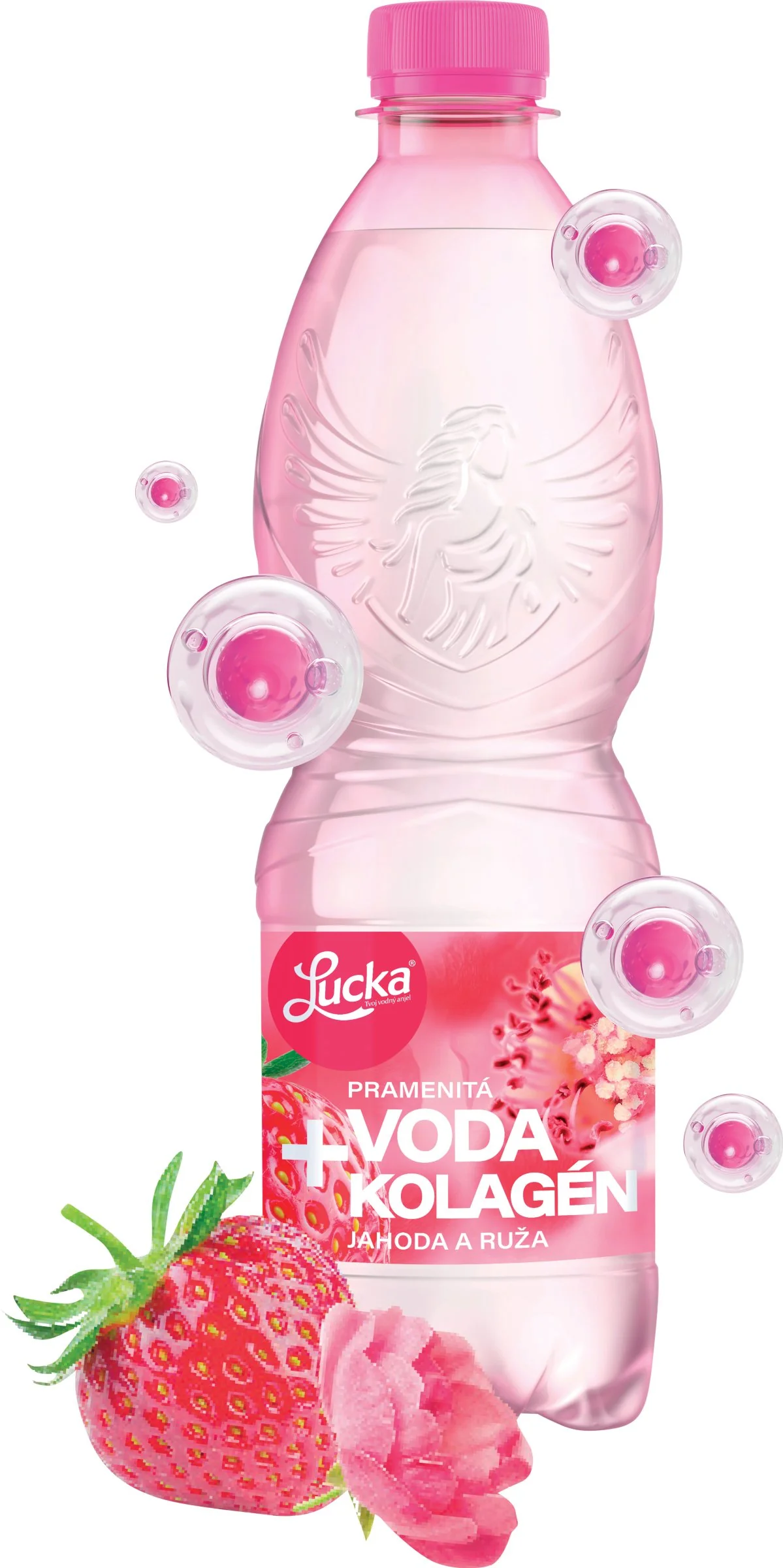 LUCKA - kolagén s príchuťou jahoda a ruža 0,5l 1×500 ml, pramenitá voda