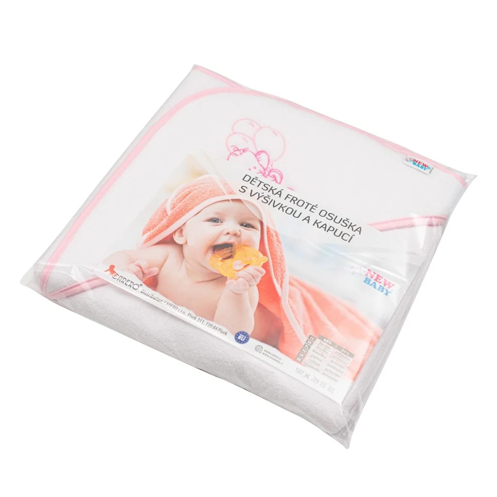 Detská froté osuška s výšivkou a kapuckou New Baby 80x80 biela