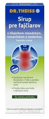 Dr.Theiss Sirup pre fajčiarov 1×250 ml, s lišajníkom, rumančekom a medovkou