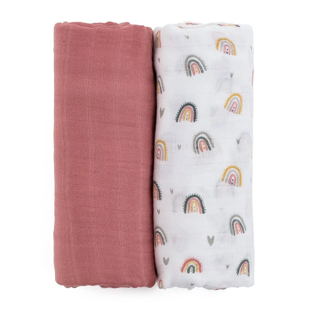 PETITE&MARS Prikrývka bambusová mušelínová 2ks Misty Rose Rainbow 2v1, 120 x 120 cm 1×2 ks, bambusové prikrývky