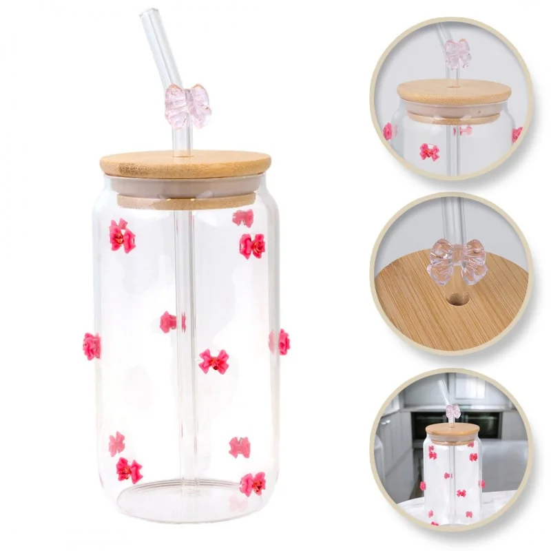 Livefy pohár so slamkou Bowy 400ml, ružový