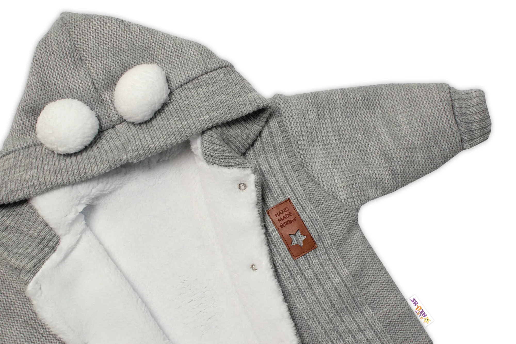 Baby Nellys Pletená kombinéza/overal LUX STAR s kožúškom - dvojvrstvová, šedá, veľ. 68