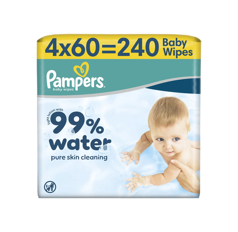 Pampers 99 % Water detské čistiace obrúsky 4 x 60 ks