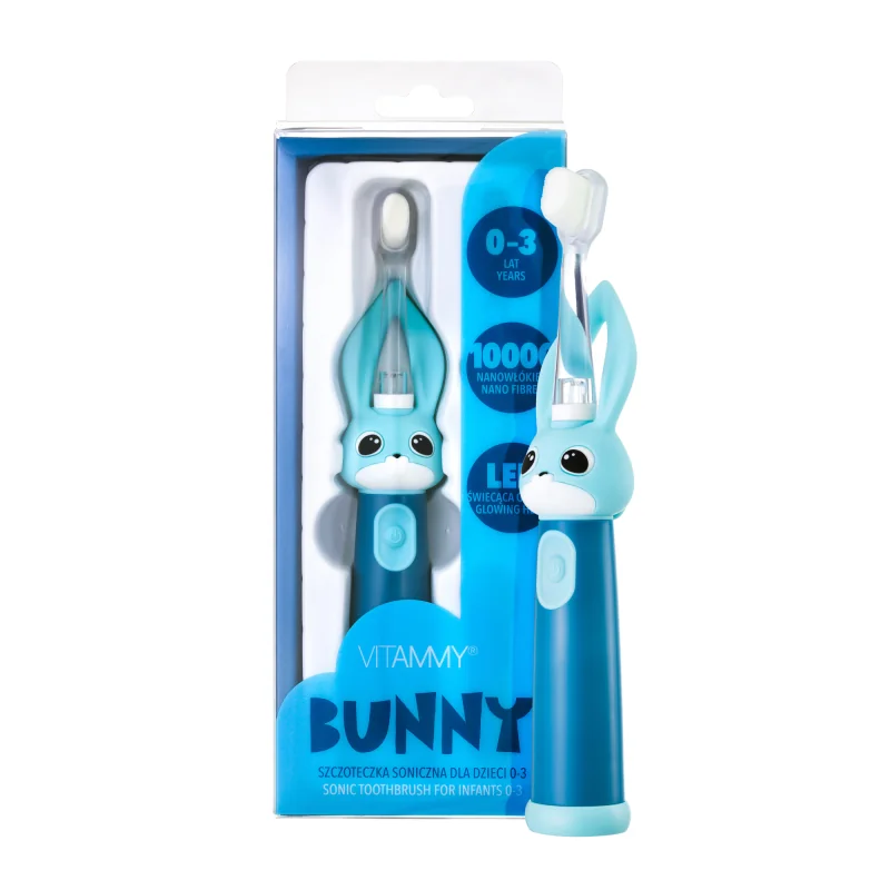 VITAMMY Bunny detská sonická zubná kefka s LED, 0–3 roky, modrá 
