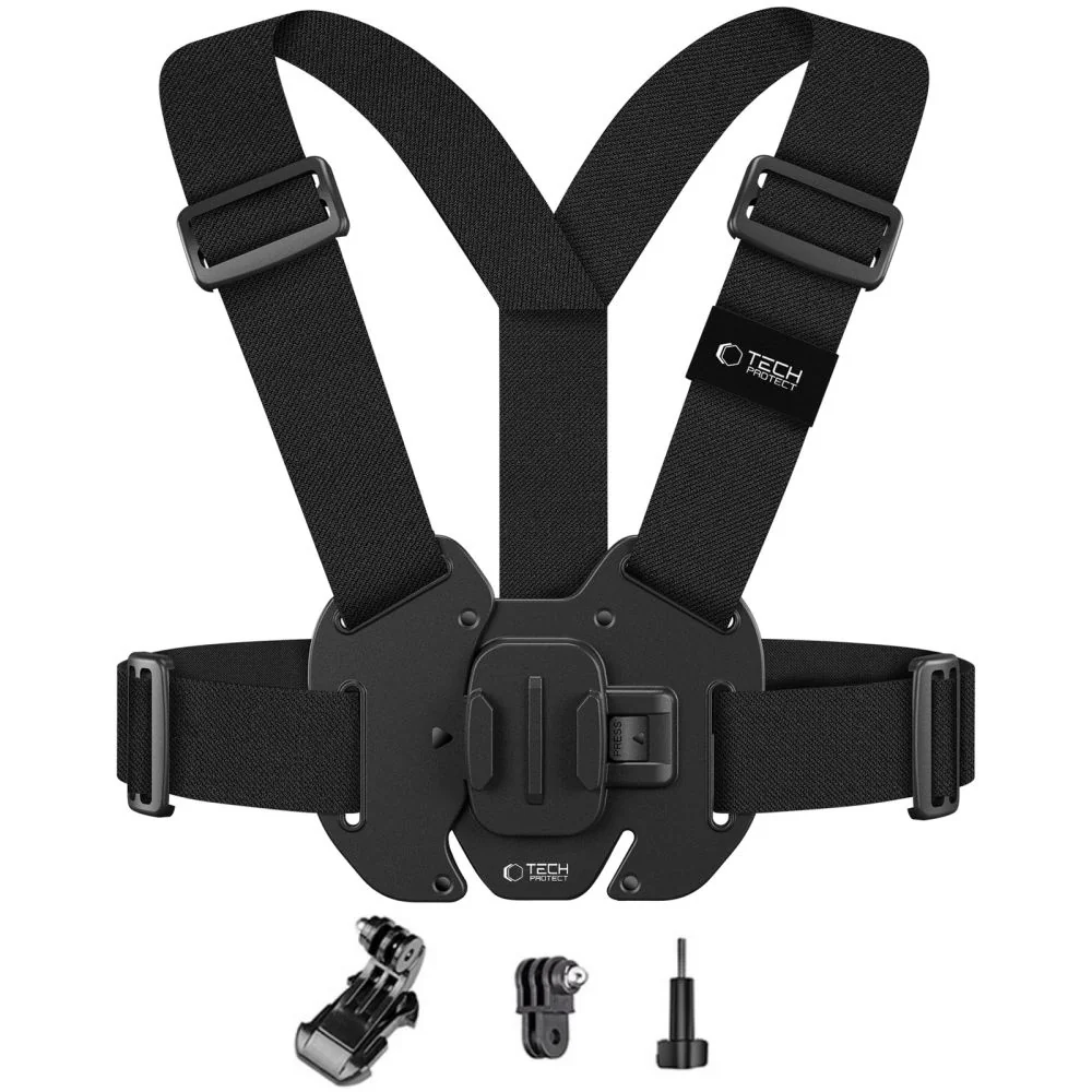 Tech-Protect GA100 popruh na hrudník pre športové kamery GoPro / DJI, čierny čierny