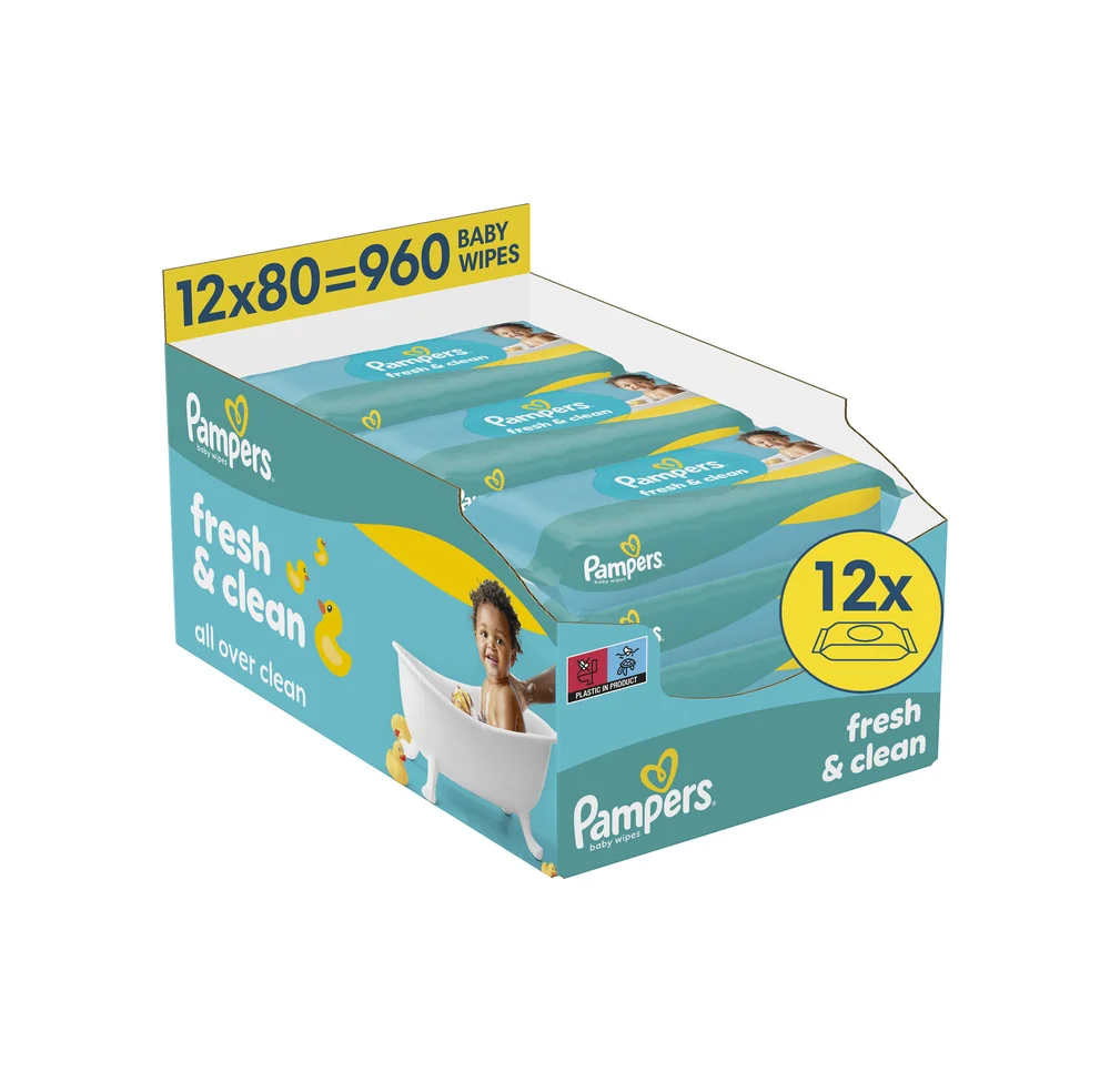 Pampers Fresh Clean Baby detské čistiace obrúsky 12 x 80 ks