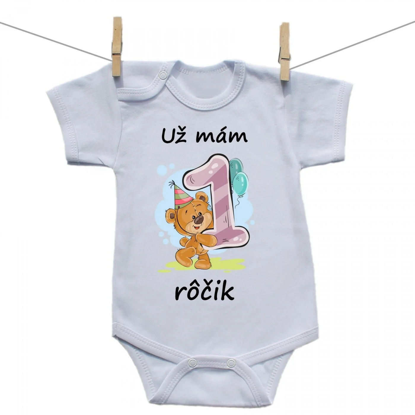 Boodyy Body s krátkym rukávom Už mám 1 rôčik Medvedík Dievča Veľkosť: 56