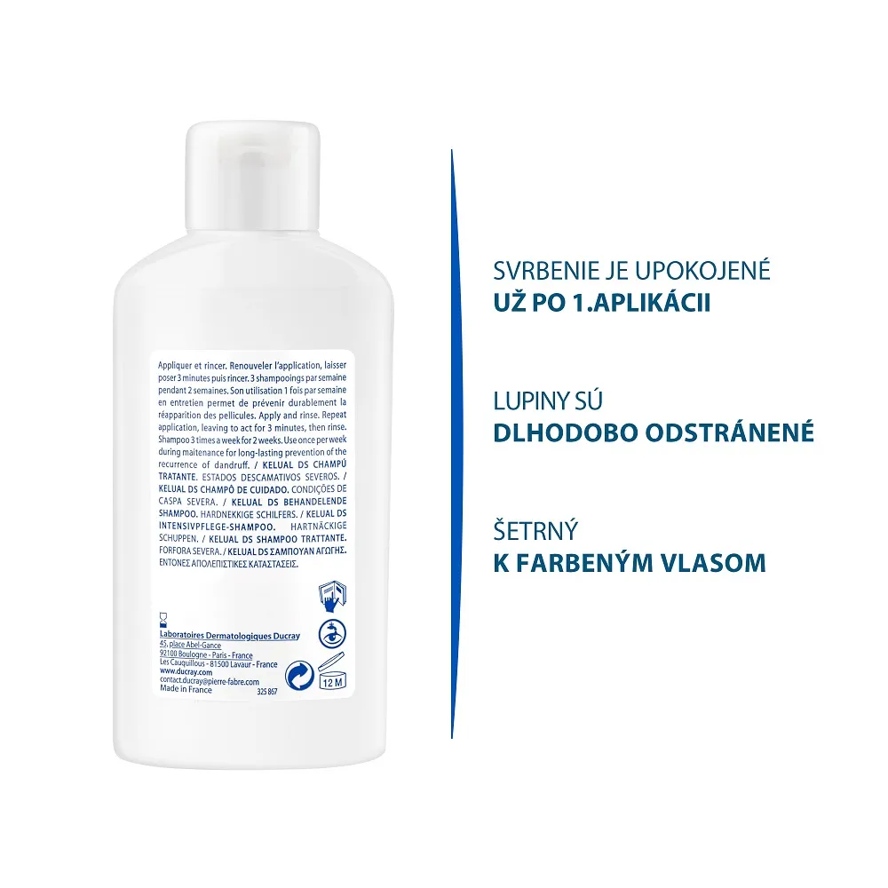 Ducray Kelual DS Ošetrujúci šampón pri závažných stavoch lupín 1×100 ml, šampón proti lupinám