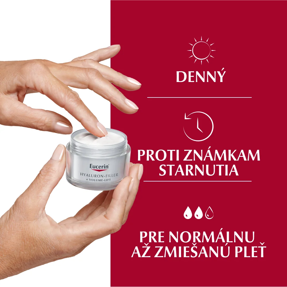 Eucerin HYALURON-FILLER + VOLUME-LIFT Denný krém pre normálnu a zmiešanú pleť 1×50 ml, anti-age, pre normálnu až zmiešanú pleť