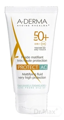 A-DERMA PROTECT AC FLUIDE MATIFIANT SPF50+ 1×40 ml, zmatňujúci opaľovací krém
