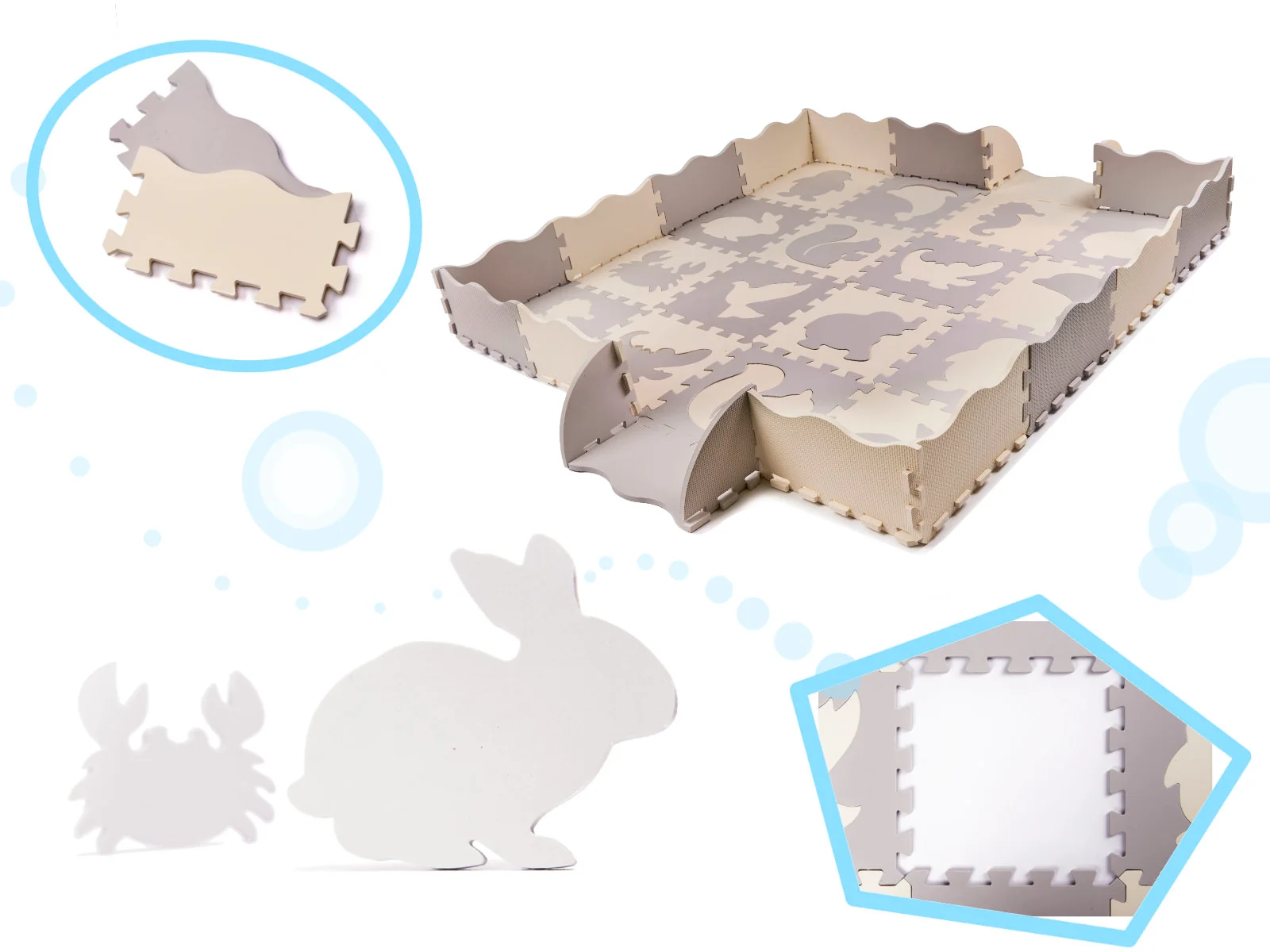 Penová podložka puzzle 36 ks – sivá/ecru ohrádka