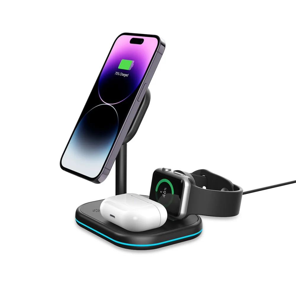 Tech-Protect A27 MagSafe bezdrôtová nabíjačka na mobil / Apple Watch / Airpods, čierna Airpods, čierna