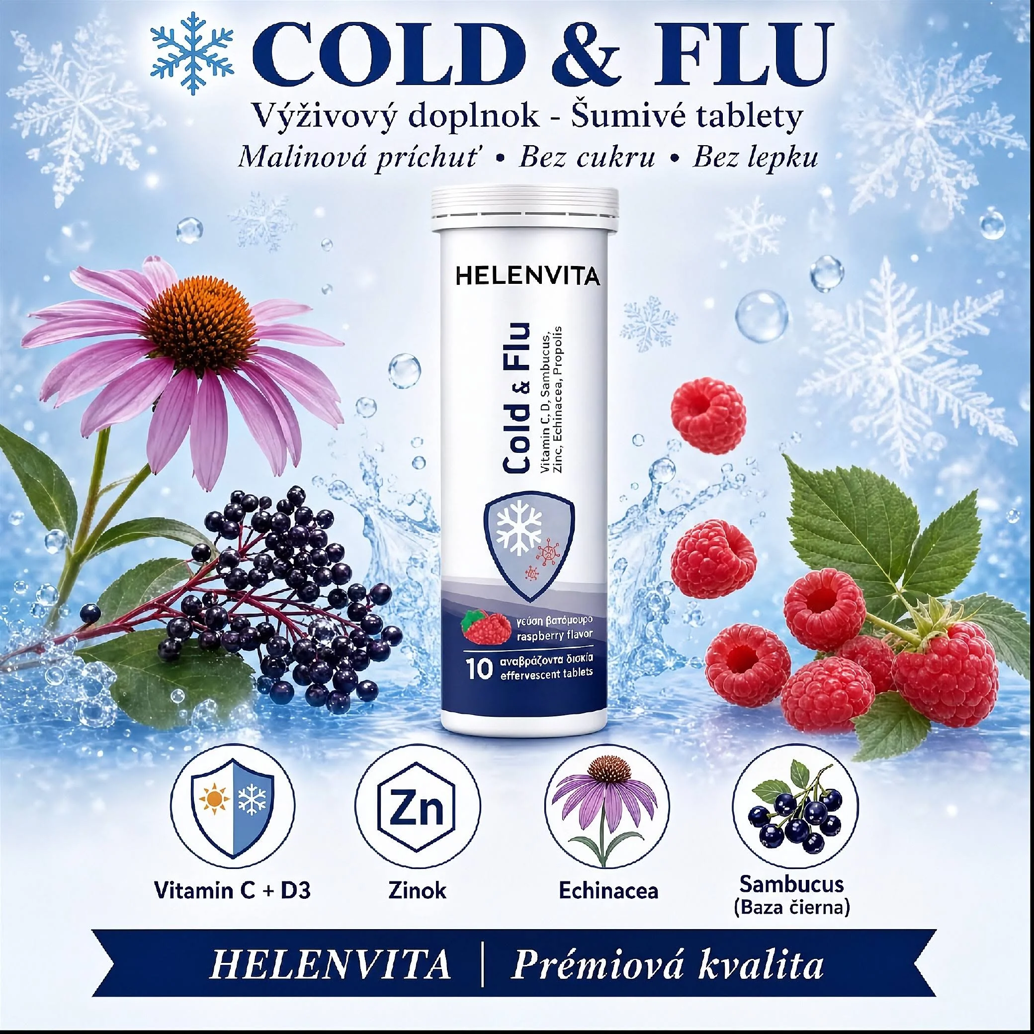Helenvita Cold & Flu 10 šumivých tabliet s vitamínom C a zinkom