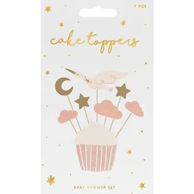 Ozdoby na muffiny Bocian – dekorácie na cupcakes, 7 ks (11–12 cm)