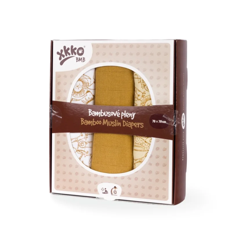 XKKO BMB bambusové plienky 70x70 Safari Honey Mustard MIX, 3 ks