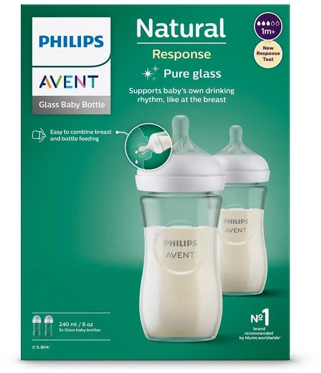 Philips AVENT Fľaša Natural Response sklenená 240 ml, 1m+ 2 ks 1×2 ks, fľaška