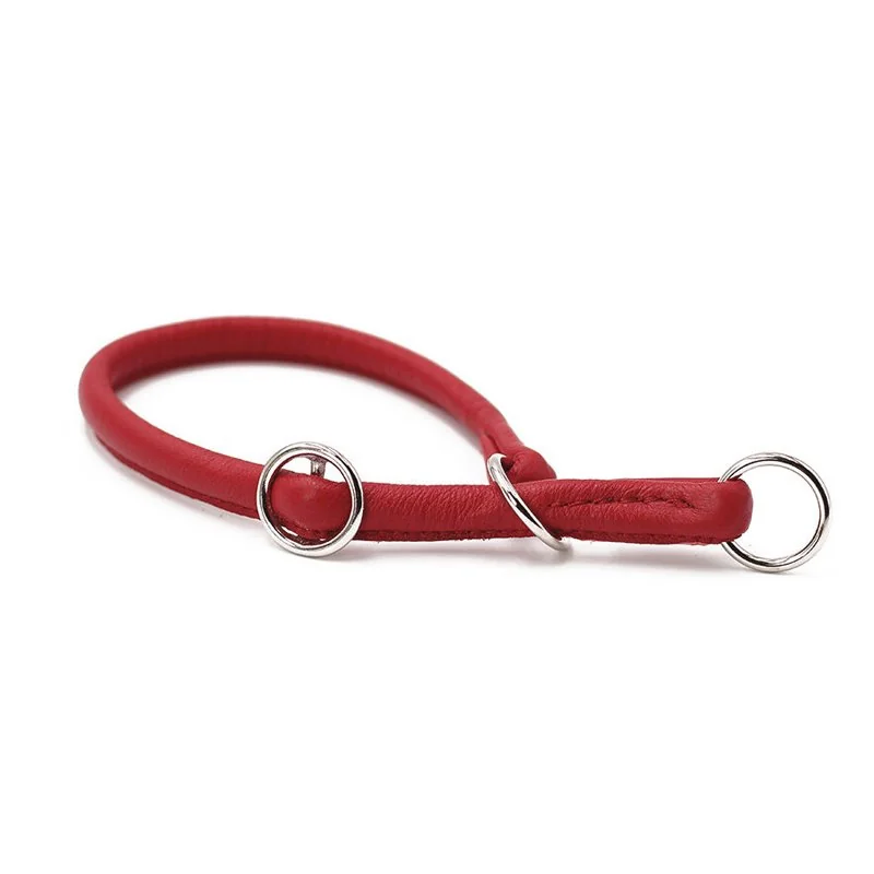 Okrúhly kožený polosťahovací obojok červená, 35 cm, 4 mm